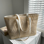 Yogodlns Casual Straw Suure mahutavusega kandekott naistele Punutud kootud &otilde;lakotid Rotangist k&auml;ekotid Suvine rannakott 31x13x25.5cm beež