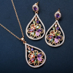 WWJ Vintage kollase kuldse v&auml;rvi lilledega mitmev&auml;rviline tsirkooniumoksiidist k&otilde;rvar&otilde;ngaste kaelakee komplekt kuld/kollane