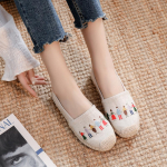Johnature Embroider Flats Naiste kingad Kevadsuvi &uuml;mmargune varvas l&uuml;hike hingav k&auml;sitsi &otilde;mblemine vabaaja naiste kingad 35 beež