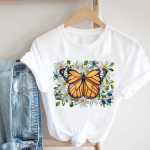 Naiste triibulised Dragonfly Flower Travel Print Suvine mood T-s&auml;rk Riietus Vabaaja l&uuml;hikeste varrukatega naiste graafiline T-s&auml;rk S