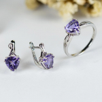 925 Sterlingh&otilde;be Looduslik Amet&uuml;st Ehtekomplektid Komplektid K&otilde;rvar&otilde;ngad S&otilde;rmus 8.0mm V&auml;&auml;riskivi Naine Naine Pidulik Parim Kingitus Uus us ring size 7# lilla