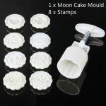 Uus 8tk/1 komplekt Moon Cake vormimasin K&auml;sisurve koos kuukoogiga 8 templiga lilled &uuml;marad motiivid k&uuml;psismou