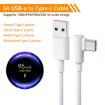 Fonken Xiaomi 120W 6A USB Type C kiirlaadimiskaabel 90 kraadi k&uuml;&uuml;narnuki m&auml;ngukaabel Mi 12 11 Pro Poco F4 Redmi K50 Black Shark kaabel valge