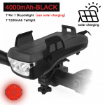 Jalgrattavalgusti USB-p&auml;ikeseenergia laadimine 5-&uuml;hes multifunktsionaalne sarvetelefoni hoidja esilambi taskulamp jalgratta LED-jalgrattavalgusti laterna jaoks 4000mAh Black set B must