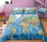 3D World Map voodipesukomplekt k&otilde;rglahutusega digiprindiga udusulgedega tekikott padjap&uuml;&uuml;r 2 v&otilde;i 3 t&uuml;kki AU180 * 210 t&auml;issuuruses kodukaunistus EU Single 135x200cm