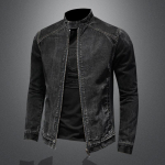 Standkrae+teksajakk+meeste suur trendikas mootorratta jope+H0814 2XL must