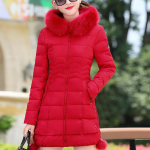 Naiste mood talvepikk mantel Parka jope puuvillane polsterdatud soe sulejope jakk &uuml;ler&otilde;ivad XXL punane
