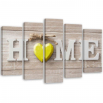 Viieosalise pildiga l&otilde;uendiprint Home Heart Yellow Beige 100x70 kollane