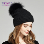 M&uuml;ts Pehme ENJOYFUR Talvem&uuml;tsid naistele Naturaalsest karusnahast Pompomm&uuml;ts Soe villane slouchy Beanies Naistele Mood Skullies Daami m&uuml;tsid Suit for 52-58 cm