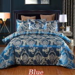 Luksuslik siidist žakaarkangast tekikott ja padjavarraste komplekt Lohjakate &uuml;heinimesevoodiga, kaheinimesevoodi, kaheinimesevoodi, Queen-suurusega tekikott 260*230cm 3Pcs sinine