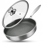 Roostevabast terasest poolnakkumatu kaanega pann - 12-tolline k&auml;rgstruktuuriga kolmekihiline kate kriimustusvastase survevalu pann 12INCH