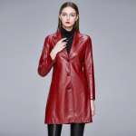 S&uuml;gisel ja talvel uued suured nahkriided naiste polo-kaelus keskmise pikkusega nahktagi Naiste &otilde;huke nahast v&auml;liskate mood XL