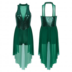 Naiste litritega kleit, l&uuml;&uuml;riline tantsukost&uuml;&uuml;m, varrukateta v&otilde;rgust seelikuga trikoo v&otilde;imlemis- ja tantsuriided M roheline