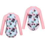 Laste t&uuml;drukute ujumistrikoo, pikkade varrukatega peopesaga tr&uuml;kitud lukuga ujumisriided, ujumiskost&uuml;&uuml;m Rash Guard Bodysuit rannar&otilde;ivad 3-4 Years roosa