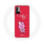 Coque pour Xiaomi Redmi Note 10T 5G BTS Bangtan Gar&ccedil;ons BT21 Cooky Fond Rouge