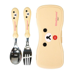Rilakkuma uus lusikakahvlikohvri komplekt N&auml;gu, elevandiluu, lusikas + kahvel + &uuml;mbris beige