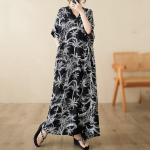 L&uuml;hikeste varrukatega Suures suuruses puuvillane satiin vintage lilleline uus kleit naistele vaba vabaaja maxi pikk suvekleit roheline