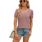 GMXIA naistemood vabaaja suve kevade &uuml;hev&auml;rvilise tr&uuml;kiga l&uuml;hikeste varrukatega U-kaelusega lahtised pluusid ja s&auml;rgid S lilla