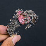 Natural Rhodonite Gemstone Handmade Copper Wire Wrap Bangle Adjustable h4r01