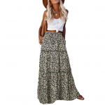 Naiste Maxi seelik Elastne pingutusn&ouml;&ouml;r k&otilde;rge v&ouml;&ouml;kohaga lahtine suur &auml;&auml;ris A-line lapiline plisseeritud vintage Boho etnilise tr&uuml;kiga puhkuseseelik L must