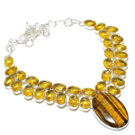Natural Tiger Eye,Citrine Handmade 925 Sterling Silver Jewelry Necklace 18 b4v82