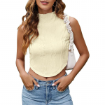 IHUASU naiste varrukateta silmkoeline kaelusega, liibuv Crop Vest suvine S must