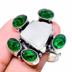 Natural Moonstone Rough, Diopside Gemstone 925 Sterling Silver Ring Size 9 s0i32
