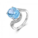 Naiste s&otilde;rmus ovaalne 10*12 mm n&otilde;gusa l&otilde;ikega tuli 5,5 kanti naturaalne taevasinine topaass&otilde;rmus 925 h&otilde;bedane ehe peokingitus US RING SIZE:6# sinine