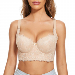 Push-up rinnahoidja Korsett Topp Bustier Seksikad pitsrinnahoidjad naistele Polsterdatud traadiga aluspesu 32/70B beež