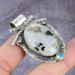 Natural Rainbow Moonstone, Topaz Gemstone 925 Sterling Silver Pendant 2.17 r2h39