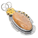 Natural Fossil Coral Gemstone 925 Sterling Silver Two Tone Pendant 2.56 p4f02