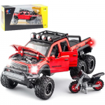 1/24 m&otilde;&otilde;tmetega m&auml;nguautod, veoauto m&auml;nguasi, heli ja valgusega Ford F150 metallist pikap, 6x6 maastikurattaga mootorrattaga veoautod lastele 1/24-Size:21.5*8.5*8.5cm