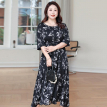 Suvine Suurus Pluss Naiste Lilleline Kleit Keskmise Pikkusega Kleit 4XL must