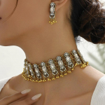 Moodne retro L&auml;his-Ida stiilis mitmekihiline iidse kullav&auml;rvi teemantide v&auml;&auml;riskividega liialdatud temperamendiga k&otilde;rvar&otilde;ngad kaelakee ehtekomplekt naistele must