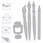 Pliiatsi tindipintsel metallist l&otilde;ikevormid DIY v&auml;ljal&otilde;igete album, reljeefne paberkaardid albumi &scaron;abloon h&otilde;be