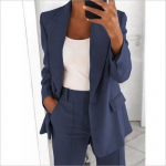 Women's Spring Fashion Polo Senior Slim Lapel Cardigan Temperament Suit Jacket Set Plus Size M tumesinine v&auml;rv
