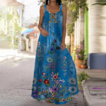 Naiste libisemiskleit Maxi pikk kleit, terava mustriga kleit, kevad-suvi V-kaelusega vabaajapuhkus XS sinine