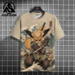 Suvine meeste T-s&auml;rk Jaapani samurai kassi printiga vabaaja O-kaelusega l&uuml;hikeste varrukatega 3d T-s&auml;rgid T&auml;nava lahedad topid Suured meeste riided S