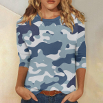 Naiste mood vabaaja seitsme varrukaga kamuflaažitr&uuml;kiga &uuml;markaelusega T-s&auml;rk top XXXL sinine