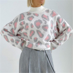 Talvine naiste kampsun Leopard Print Animal Basic valge kilpkonnaga Oversize džemper Vintage soojad kootud kampsunid naistele S Heleroosa