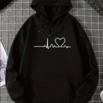 Naiste Line Love Print Lahtised kapuutsiga topid Pluus Pusa vabaaja pikkade varrukatega Pullover Topid XS must