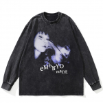 T&auml;navar&otilde;ivad Half Face Graphic pestud must T-s&auml;rk Puuvillane Unisex Plus Size pikkade varrukatega T-s&auml;rk S must