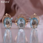 PATAYA Roosakuldse v&auml;rvusega mikro-s&auml;ttimisprotsess Akvamariini v&auml;rvusega kunstlik tsirkoon k&otilde;rvar&otilde;ngaste ja s&otilde;rmuste kombineeritud komplekt 9