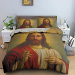 3D Jeesuse tekikoti komplekt Kristlik P&uuml;ha Jeesus Pol&uuml;ester Voodipesukomplekt Rist Tekikott Sobib Kristlikule Jeesus Kuningale 140x210cm 2pcs