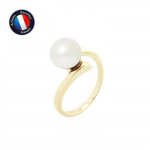 PERLINEA - Bague V&eacute;ritable Perle de Culture d'Eau Douce Ronde 8-9 mm - Colori Blanc Naturel - Or Jaune - Bijou Femme
