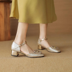 High Heels Mary Jane Women'S Shoes Summer Small Leather Shoes Chinese Fashion Casual Word With Thick Heel Single Shoes Women 35 &scaron;ampanjav&auml;rvi