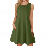 Naiste suvekleidid avara U-kaelusega varrukateta, taskutega p&auml;ikesekleidid L armee roheline v&auml;rv