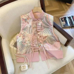 Kevadine ja s&uuml;gisene vintage stiilis naiste vest Tang stiilis pannal, elegantne lillekujundus XXXL roosa