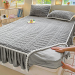 Milk Velvet voodi seelik 3-osaline tepitud paksendatud soe libisemisvastane korall-flanell voodikate 48 x 74cm*2 hall