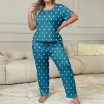 Euroopa ja Ameerika staarprintidega pidžaamakomplekt: L&uuml;hikeste varrukatega topp ja p&uuml;ksid naistele 2XL sinine